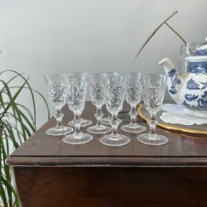 Set of 8 Vintage Cut Crystal Pinwheel Cordial / Shot Glasses